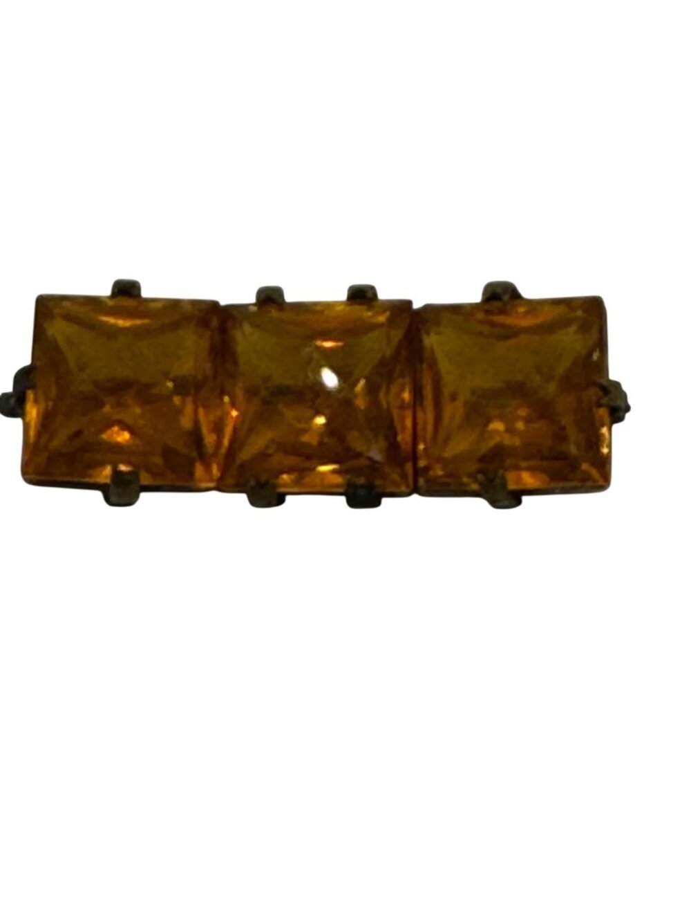 Vintage Amber Glass Statement Rhinestone Brooch Square Cut Stones 1.5" Antique